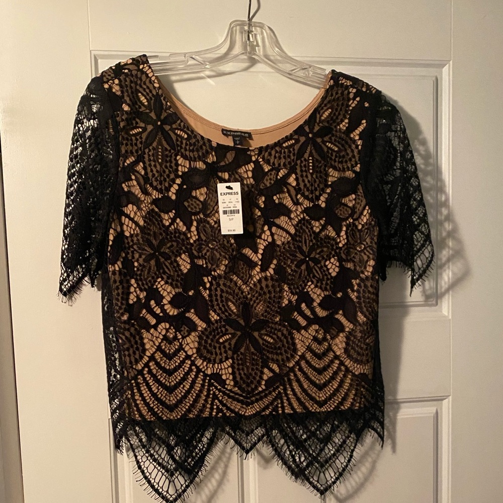 Express Lace Crop with Nude Underlay - NWT
